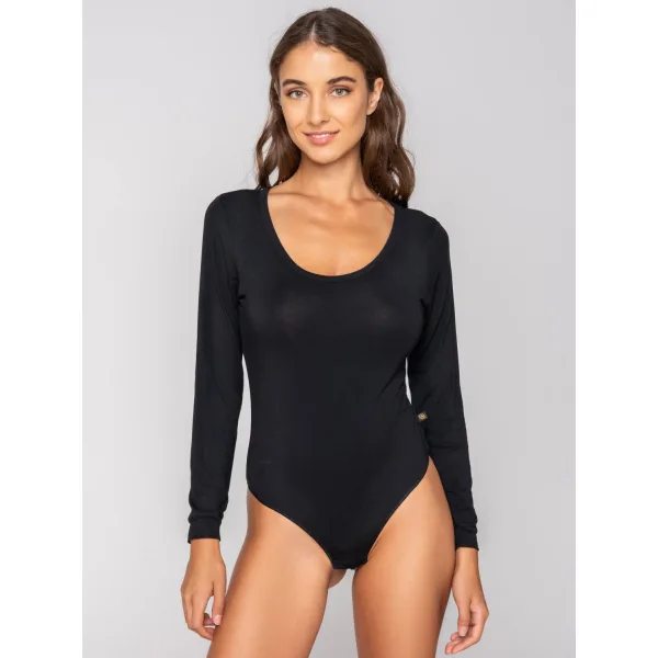 Luna Micro Touch Comfort Κορμάκι String Με Μακρύ Μανίκι - Μαυρο
