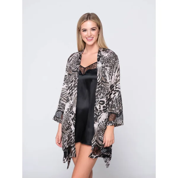 Prestige Animal Print Κιμονό Με Δαντέλα - Εμπριμε