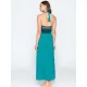 Topaz Lurex Μακρύ Φόρεμα Halter Neck - Πρασινο