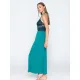 Topaz Lurex Μακρύ Φόρεμα Halter Neck - Πρασινο