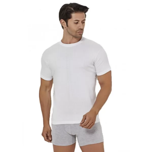 Alkmin Men's Βαμβακερές Ανδρικές Φανέλες με στρογγυλή κανονική λαιμόκοψη Μανίκι Συσκευασία 2 τεμ Λευκό 517-0751
