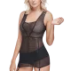 Norddiva Γυναικείο Σετ Plus Size Άνετη Εφαρμογή Mαύρος Δαντελένιος τυπου κορσές με σλίπ  boxer 3099