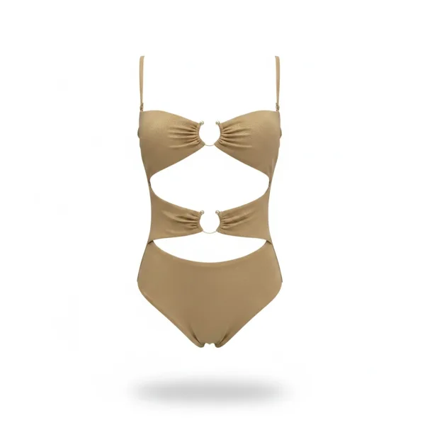 Modern Ocean Γυναικείο sexy ολόσωμο στράπλες μαγιό γυαλιστερό χρυσό με κρίκους ανοιχτό μπροστά brazil summer collection 5147 Gold