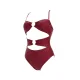 Modern Ocean Γυναικείο sexy ολόσωμο στράπλες μαγιό γυαλιστερό κόκκινο μπορντώ με κρίκους ανοιχτό μπροστά brazil summer collection 5147 RED. BORDEAUX