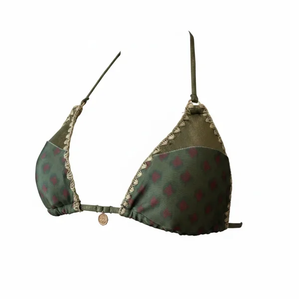 Modern Ocean Γυναικείο Set Bikini Τριγωνάκι λαδί πράσινο χρώμα με κεντημένες λεπτομέρειες περιμετρικά crochet στις άκρες & δετό brazil C-6392 olive