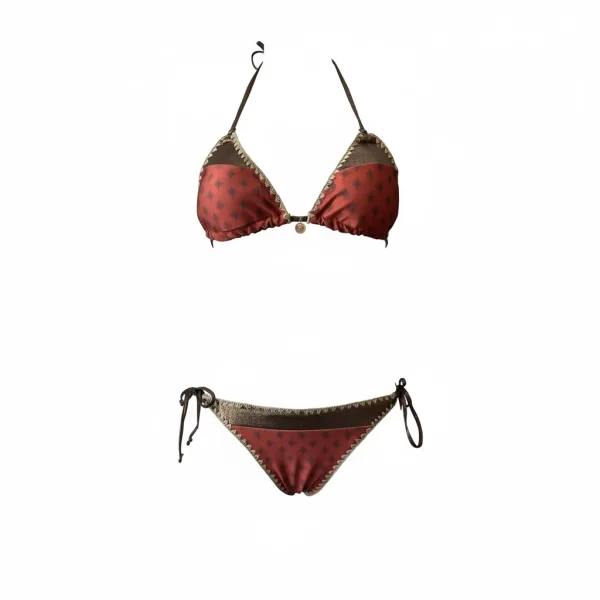 Modern Ocean Γυναικείο Set Bikini Τριγωνάκι τερακότα σκούρο πορτοκαλί χρώμα με κεντημένες λεπτομέρειες περιμετρικά crochet στις άκρες & δετό brazil C-6392 Terracotta