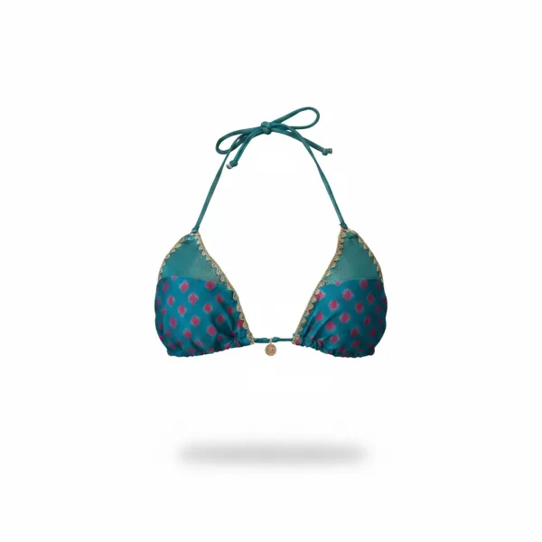 Modern Ocean Γυναικείο Set Bikini Τριγωνάκι πετρόλ με χρυσές λεπτομέρειες & δετό brazil C-6392 petrol