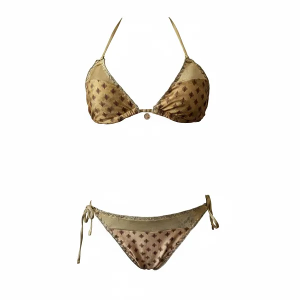 Modern Ocean Γυναικείο Set Bikini Τριγωνάκι αποχρώσεις του χρυσού & κεντημένες λεπτομέρειες περιμετρικά crochet στις άκρες & δετό brazil C-6392 Gold