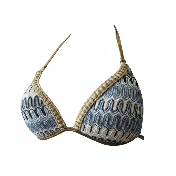 Modern Ocean Γυναικείο Set Bikini push up Τριγωνάκι  πλεκτό μπλέ με χρυσό δέσιμο & δετό brazil C-6381 blue