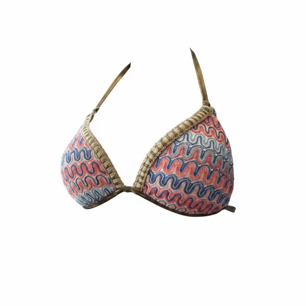 Modern Ocean Γυναικείο Set Bikini push up Τριγωνάκι  πλεκτό μπλέ πορτοκαλί με χρυσό δέσιμο & δετό brazil C-6381 blue orange