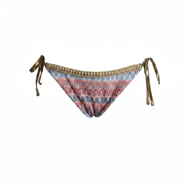 Modern Ocean Γυναικείο Set Bikini push up Τριγωνάκι  πλεκτό μπλέ πορτοκαλί με χρυσό δέσιμο & δετό brazil C-6381 blue orange