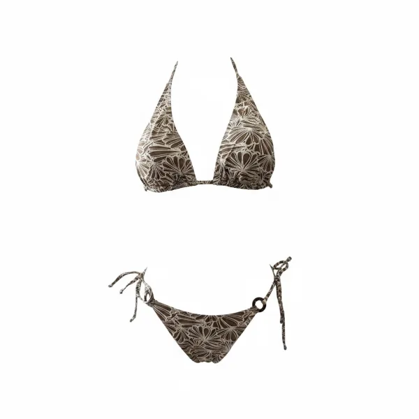 Modern Ocean Γυναικείο Set Bikini Τριγωνάκι ανάγλυφο λευκό με καφέ ταμπά λεπτομέρειες & δετό σλιπ brazil C-6064 White