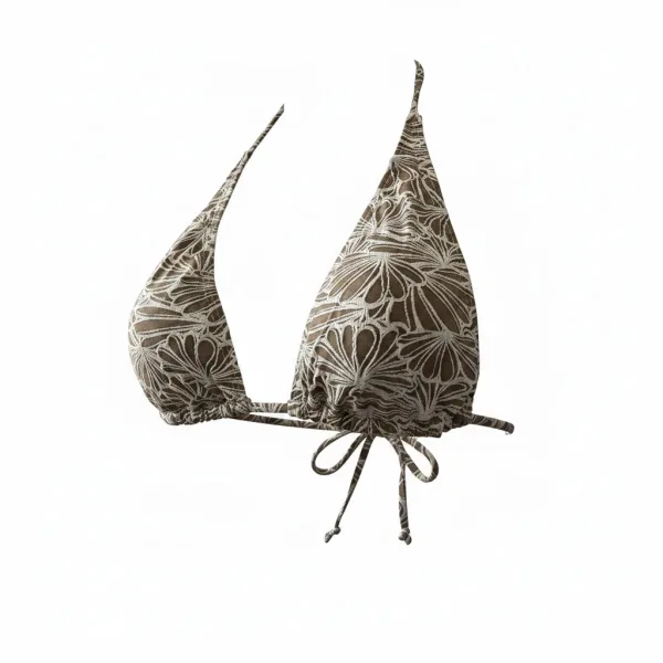 Modern Ocean Γυναικείο Set Bikini Τριγωνάκι ανάγλυφο λευκό με καφέ ταμπά λεπτομέρειες & δετό σλιπ brazil C-6064 White