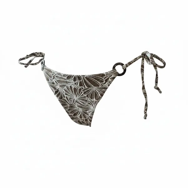 Modern Ocean Γυναικείο Set Bikini Τριγωνάκι ανάγλυφο λευκό με καφέ ταμπά λεπτομέρειες & δετό σλιπ brazil C-6064 White