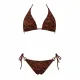 Modern Ocean Γυναικείο Set Bikini Τριγωνάκι ανάγλυφο κεραμιδί  με καφέ λεπτομέρειες & δετό σλιπ brazil C-6064 Brown