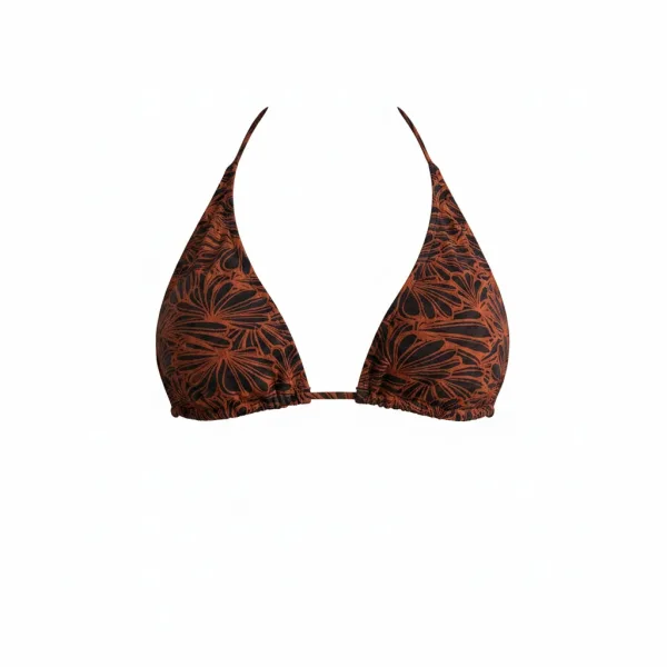 Modern Ocean Γυναικείο Set Bikini Τριγωνάκι ανάγλυφο κεραμιδί  με καφέ λεπτομέρειες & δετό σλιπ brazil C-6064 Brown