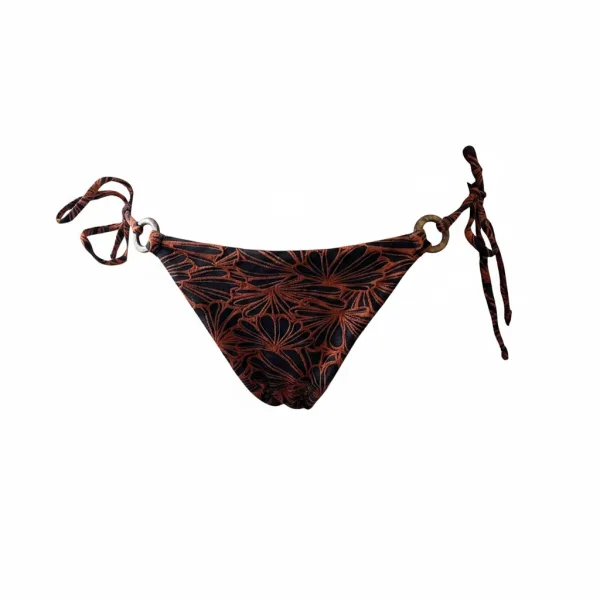 Modern Ocean Γυναικείο Set Bikini Τριγωνάκι ανάγλυφο κεραμιδί  με καφέ λεπτομέρειες & δετό σλιπ brazil C-6064 Brown