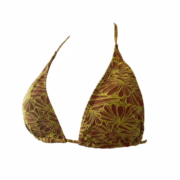 Modern Ocean Γυναικείο Set Bikini Τριγωνάκι ανάγλυφο τερακότα με κίτρινες λεπτομέρειες & δετό σλιπ brazil C-6064 Terracotta