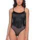 Milena by Paris Γυναικείο Body String Sexy διάφανο Κορμάκι Μαύρο με Κρόσσια 002482