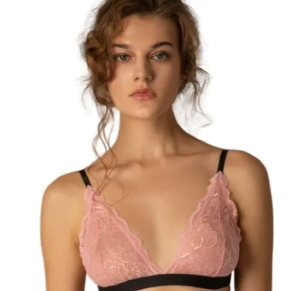 Milena by Paris Γυναικείο sexy  Bralette Lace Σουτιέν  Ροζ δαντέλα με φάσα μαύρη  010173