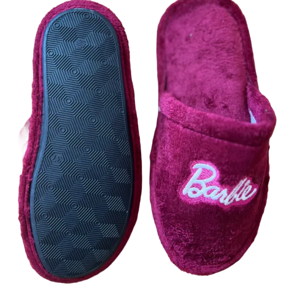 Γυναικείες εφηβικές Παντόφλες Barbie με αντιολισθητικό πάτο ανοιχτές μαλακές μπορντώ με κέντημα logo Barbie bordeaux