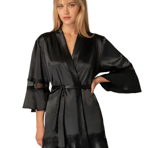 Milena by Paris Robe Γυναικεία Ρόμπα Σατέν με Δαντέλα Κυπαρισσί 005337