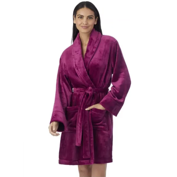 DKNY Γυναικεία βελούδινη δετή ρόμπα με logo  & τσέπες magenta φούξια YI2122688F