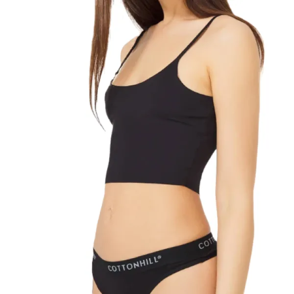 Cottonhill Γυναικείο Βαμβακερό Στρίνγκ String μe λάστιχο Μαύρο CH0622