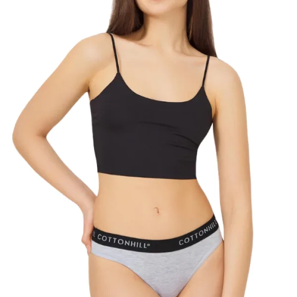 Cottonhill Γυναικείο Βαμβακερό Στρίνγκ String μe λάστιχο Γκρί με μαύρο λάστιχο CH0622