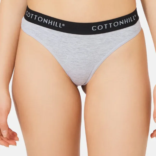 Cottonhill Γυναικείο Βαμβακερό Στρίνγκ String μe λάστιχο Γκρί με μαύρο λάστιχο CH0622