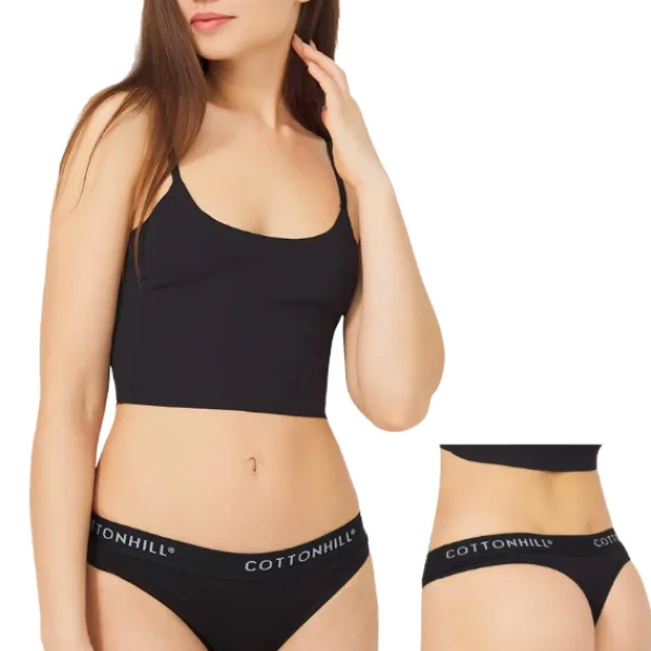 Cottonhill Γυναικείο Βαμβακερό Στρίνγκ String μe λάστιχο Μαύρο CH0622