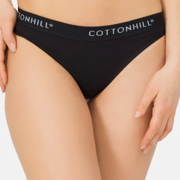 Cottonhill Γυναικείο Βαμβακερό Στρίνγκ String μe λάστιχο Μαύρο CH0622