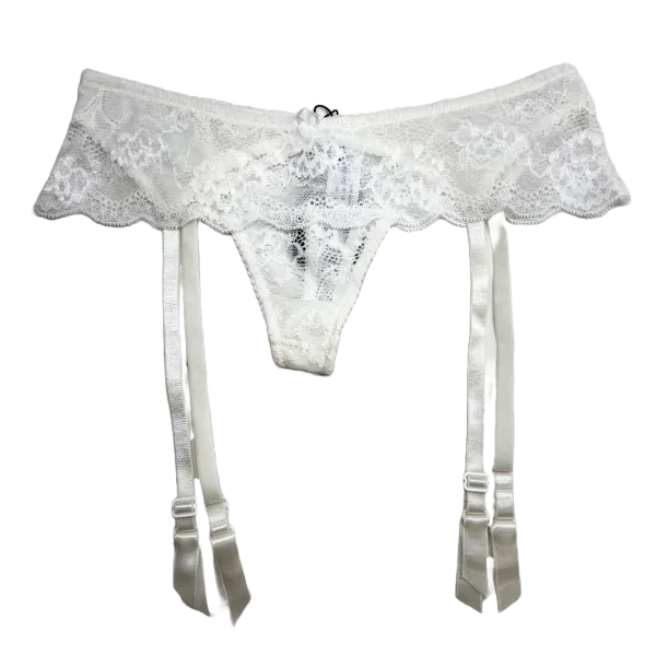 Norddiva Sexy Γυναικείο Εσώρουχο Στρινγκ με Ενσωματωμένες Ζαρτιέρες Σέξι Λευκό με Δαντέλα 3018