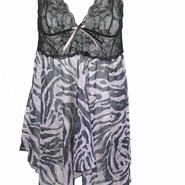 Milena by Paris Γυναικείο Plus Size Νυχτικό Ροζ Λεοπάρ Μαύρο με δώρο String 020022 Nightdress